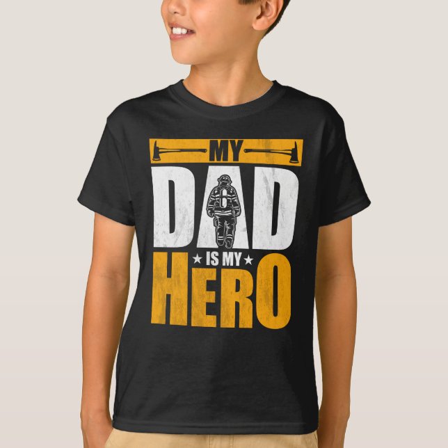 T-shirt Mon père est mon héros - pompier (Devant)