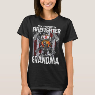 T-shirt Mon pompier favori m'appelle GRANDMA USA Drapeau