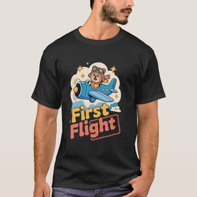 T-shirt Mon premier vol en avion, première fois que je voy (Devant)