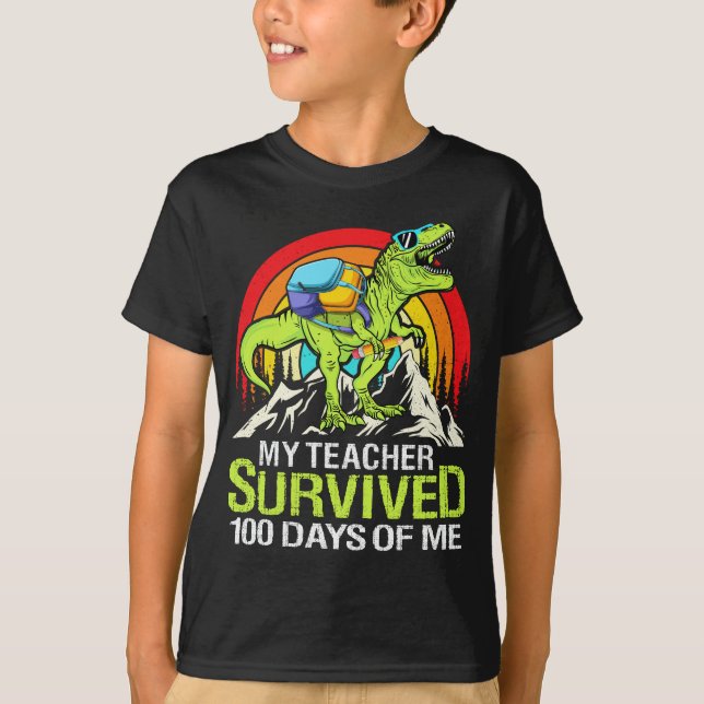 T-shirt Mon Professeur A Survécu 100 Jours De Moi Dinosaur (Devant)