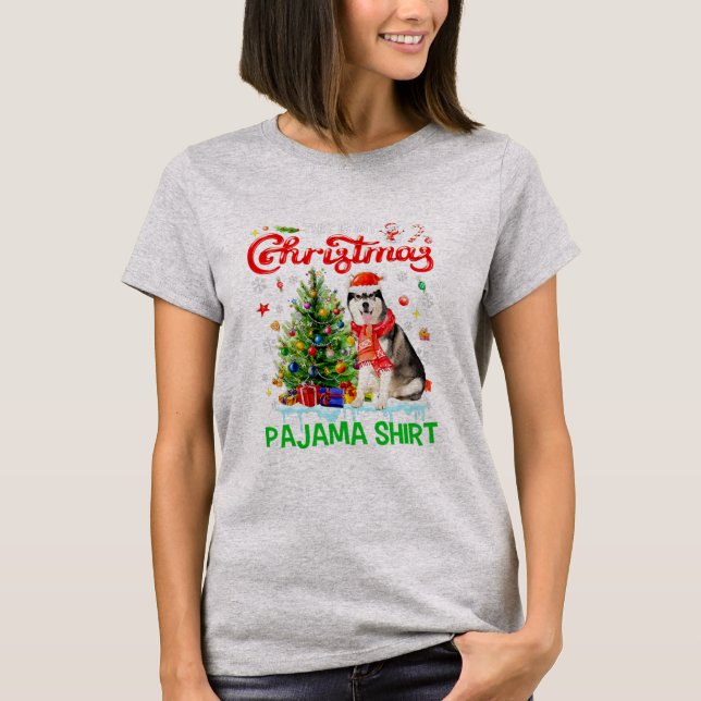 T-shirt Mon pyjama de Noël Écharpe Husky Sibérien (Devant)