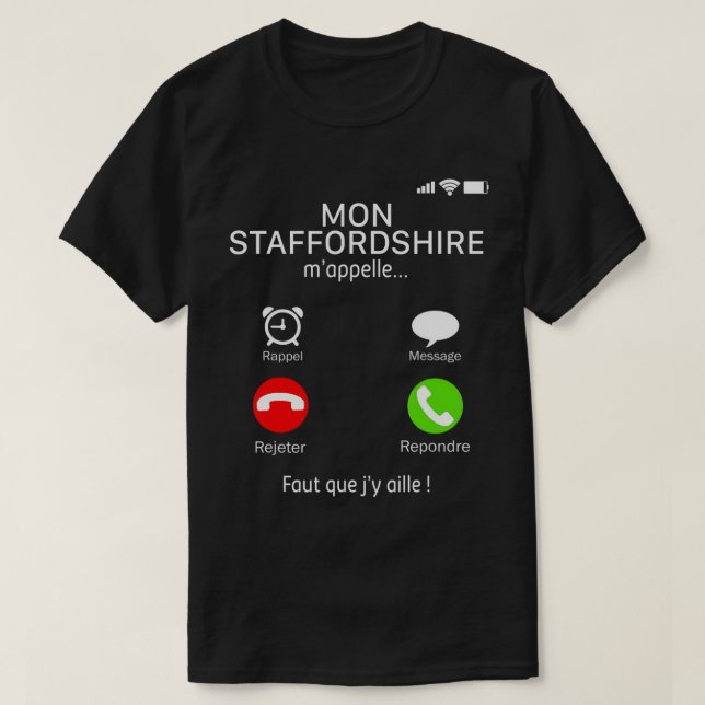 T-shirt Mon Staffordshire Bull Terrier Dog Appelez-moi Tél (Design devant)