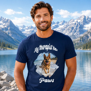 T-shirt Mon thérapeute a des pattes photo de chien bleu ma