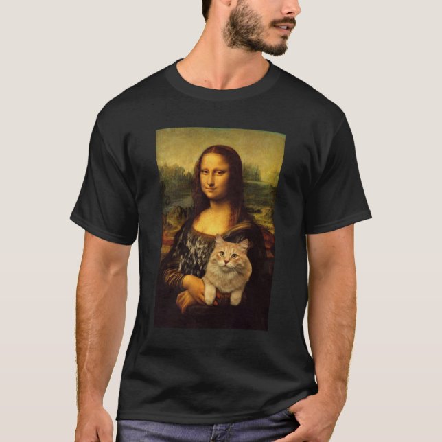 T-shirt Mona Lisa avec son chat Amateurs de chats (fourrur (Devant)