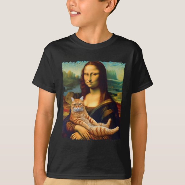 T-shirt Mona Lisa Holding Chat Portrait Art Peinture Kitty (Devant)