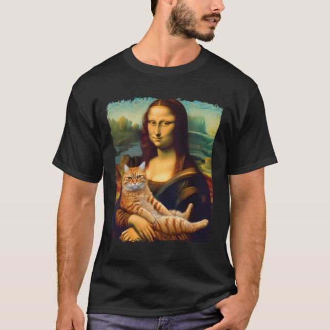 T-shirt Mona Lisa Holding Chat Portrait Art Peinture Kitty (Devant)
