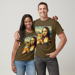T-shirt Mona Lisa peinture La Gioconda avec Chat
