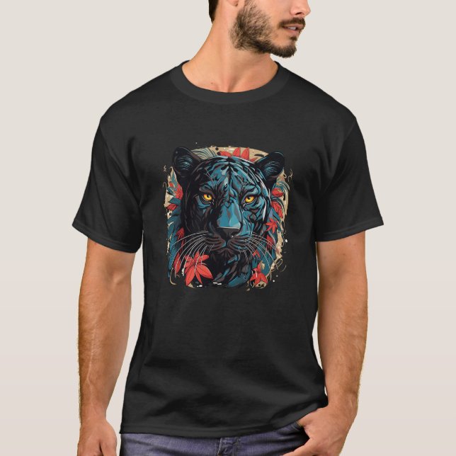 T-shirt Monde animal de la bête panthère dessin de beauté  (Devant)