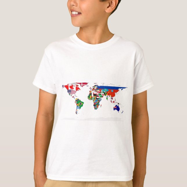 T-shirt Monde pendant - carte des drapeaux du monde (Devant)