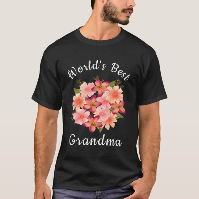 T-shirt Mondes Meilleur grand-mère rose de la fleur de poi (Devant)