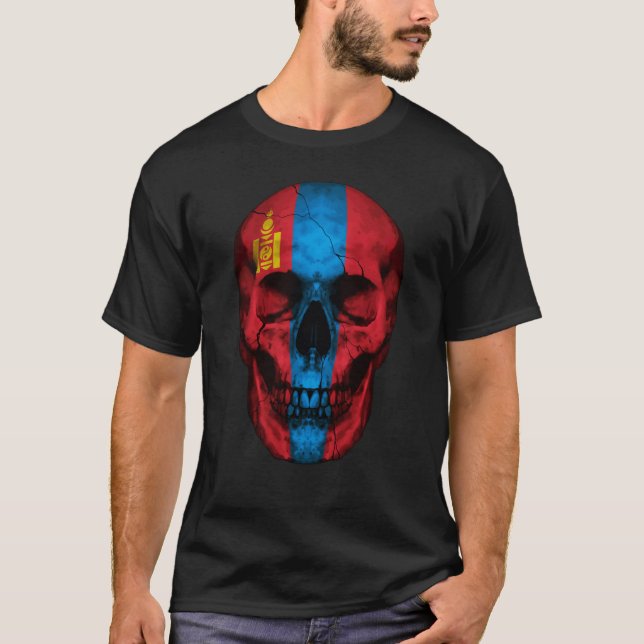T-shirt Mongolia Flag Skull Mongolian Roots Proud Patrioti (Devant)