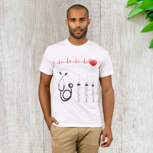 T-shirt Moniteur ECG cardiaque avec stéthoscope et seringu