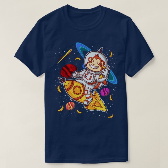 T-shirt Monkey Astronaut Rocket Ride Space (Design devant)
