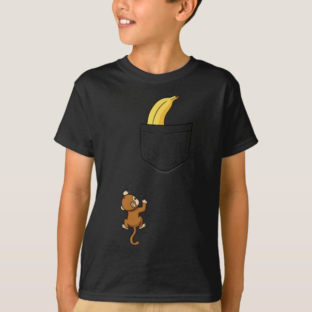T-shirt Monkey Climbs For Banana Funny Animal Cket Design  (Devant)