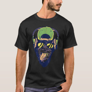 T-shirt Monkey Dj Avec Casques Lunettes de soleil Rave Tec