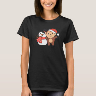 T-shirt Monkey With Snowman In Winter For Christmas