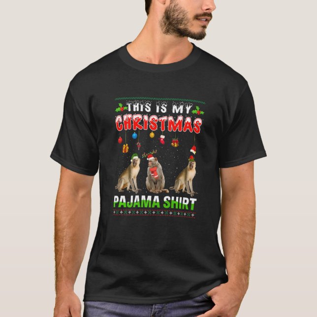 T-shirt Monkey Xmas Animals Squad This Is My Christmas Paj (Devant)