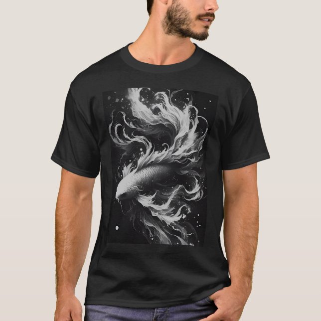 T-shirt monochromatique Karasu Black Koi Fish (Devant)