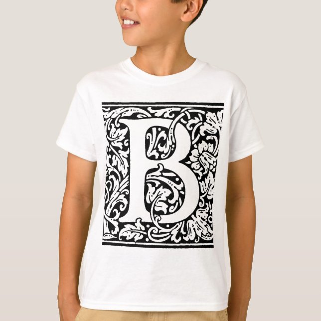 T-shirt Monogramme B initial. Nom customisé Modèle floral (Devant)