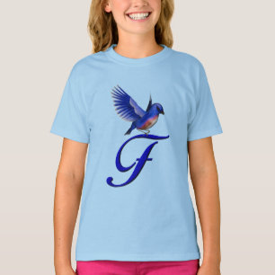 T-shirt Monogramme Bluebird Initiale F Élégant 