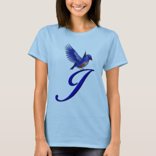 T-shirt Monogramme Bluebird Initiale J Élégant