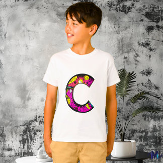 T-shirt Monogramme coloré et amusant C Tribal et Doodle