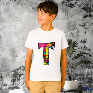 T-shirt Monogramme coloré et amusant T Tribal et Doodle