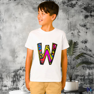 T-shirt Monogramme coloré et amusant W Tribal et Doodle