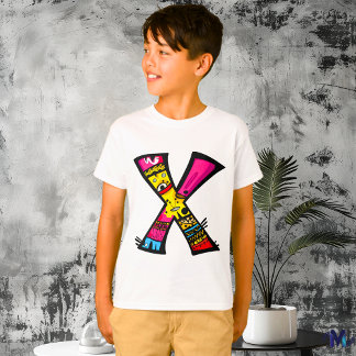 T-shirt Monogramme coloré et amusant X Tribal et Doodle