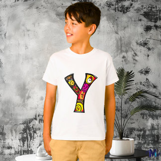 T-shirt Monogramme coloré et amusant Y Tribal et Doodle