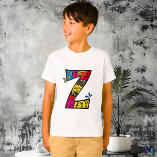T-shirt Monogramme coloré et amusant Z Tribal et Doodle