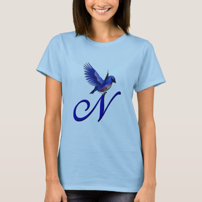 T-shirt Monogramme de bleuet initial N élégant (Devant)