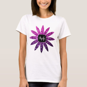 T-shirt Monogramme de fleur scintillante ombré rose violet