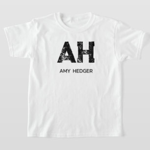 T-SHIRT MONOGRAMME DE NOM À DEUX LETTRES NOIR MINIMALISTE