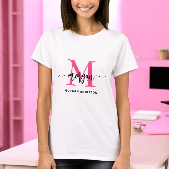 T-shirt Monogramme élégant rose chaud moderne (Créateur téléchargé)