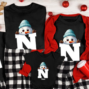 T-shirt Monogramme Famille Noël Custom mignon Snowman
