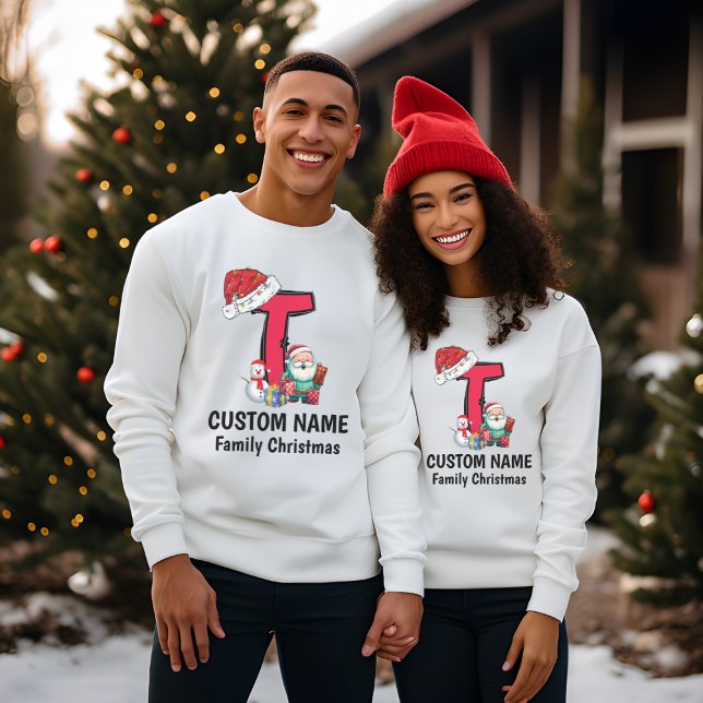T-shirt Monogramme Famille Noël Personnalisez Avec Nom (Créateur téléchargé)