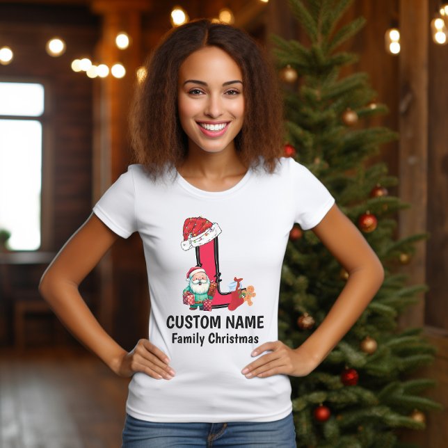 T-shirt Monogramme Famille Noël Personnalisez Avec Nom (Créateur téléchargé)