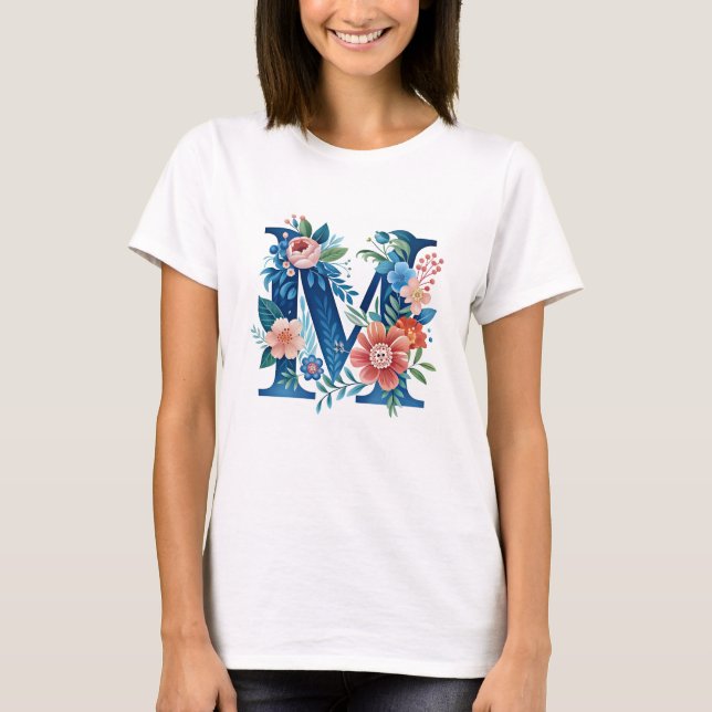 T-shirt monogramme floral décoratif "M" (Devant)