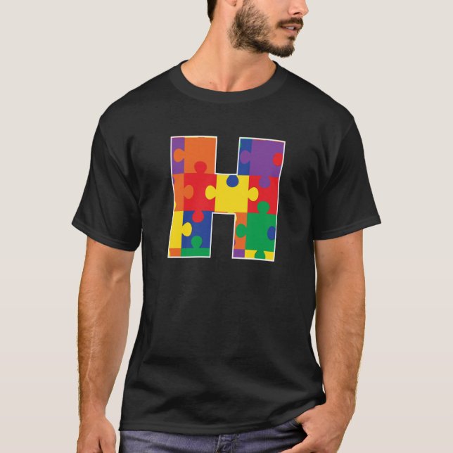 T-shirt Monogramme H dans des pièces de puzzle multicolore (Devant)
