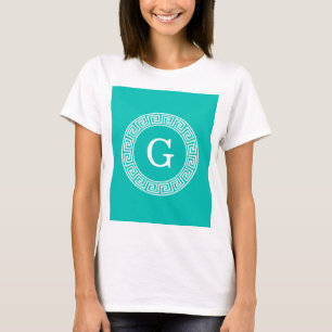 T-shirt Monogramme initial turquoise Wht Key grecque