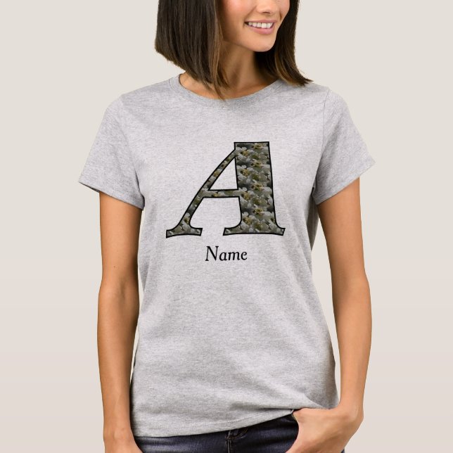 T-shirt Monogramme Initiale A Fleurs D'Hydrangea Personnal (Devant)