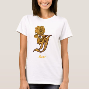 T-shirt Monogramme Initiale I Fleur de Pivoine en Or Perso