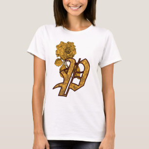 T-shirt Monogramme Initiale P Élégant Fleur de Pivoine en