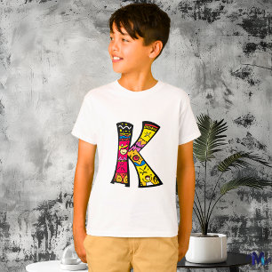 T-shirt Monogramme K tribal et doodle coloré et amusant