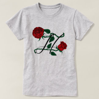 T-shirt Monogramme lettre initiale H avec roses rouges gri