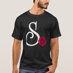 T-shirt Monogramme Lettre initiale S avec Rose rouge sur B