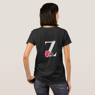 T-shirt Monogramme Lettre initiale Z en blanc avec rose ro