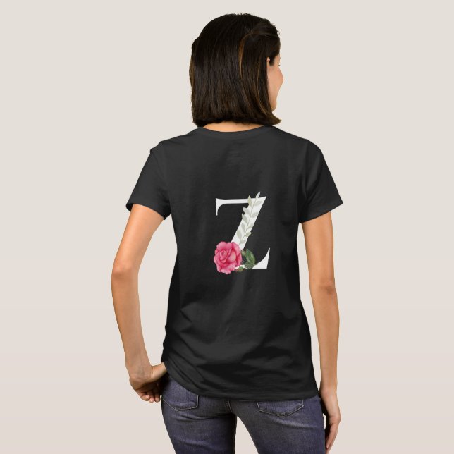 T-shirt Monogramme Lettre initiale Z en blanc avec rose ro (Dos entier)