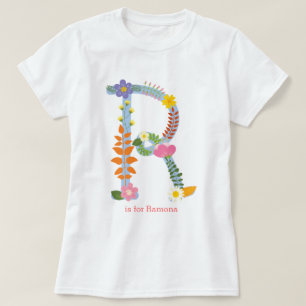 T-shirt Monogramme lunatique personnalisé de fleur (r)